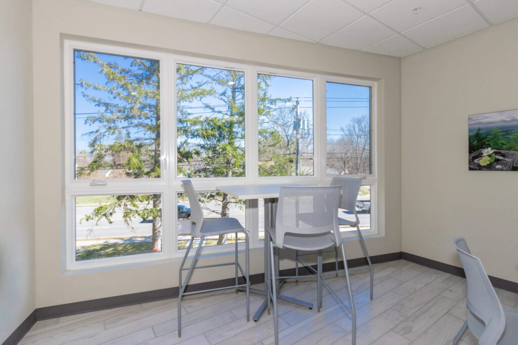 Break room seating where members meet and connect