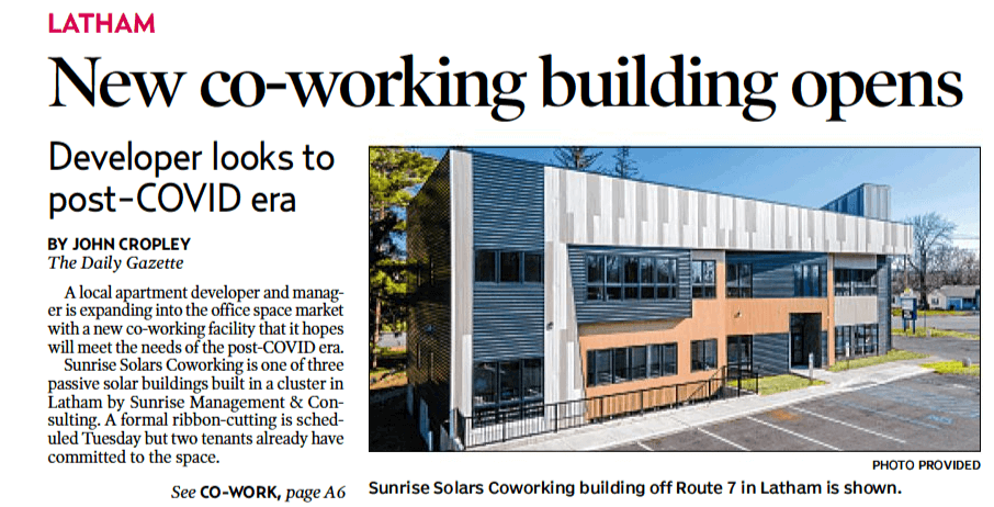 The Daily Gazette feature on Sunrise Solars Coworking