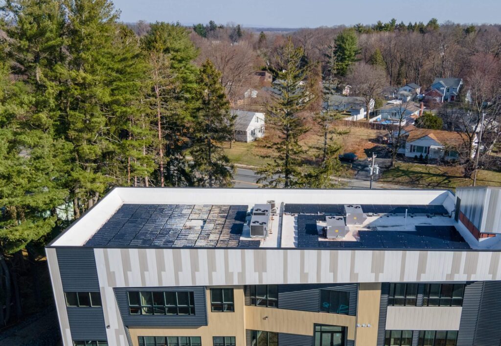Rooftop solar panels on Sunrise Solars Coworking