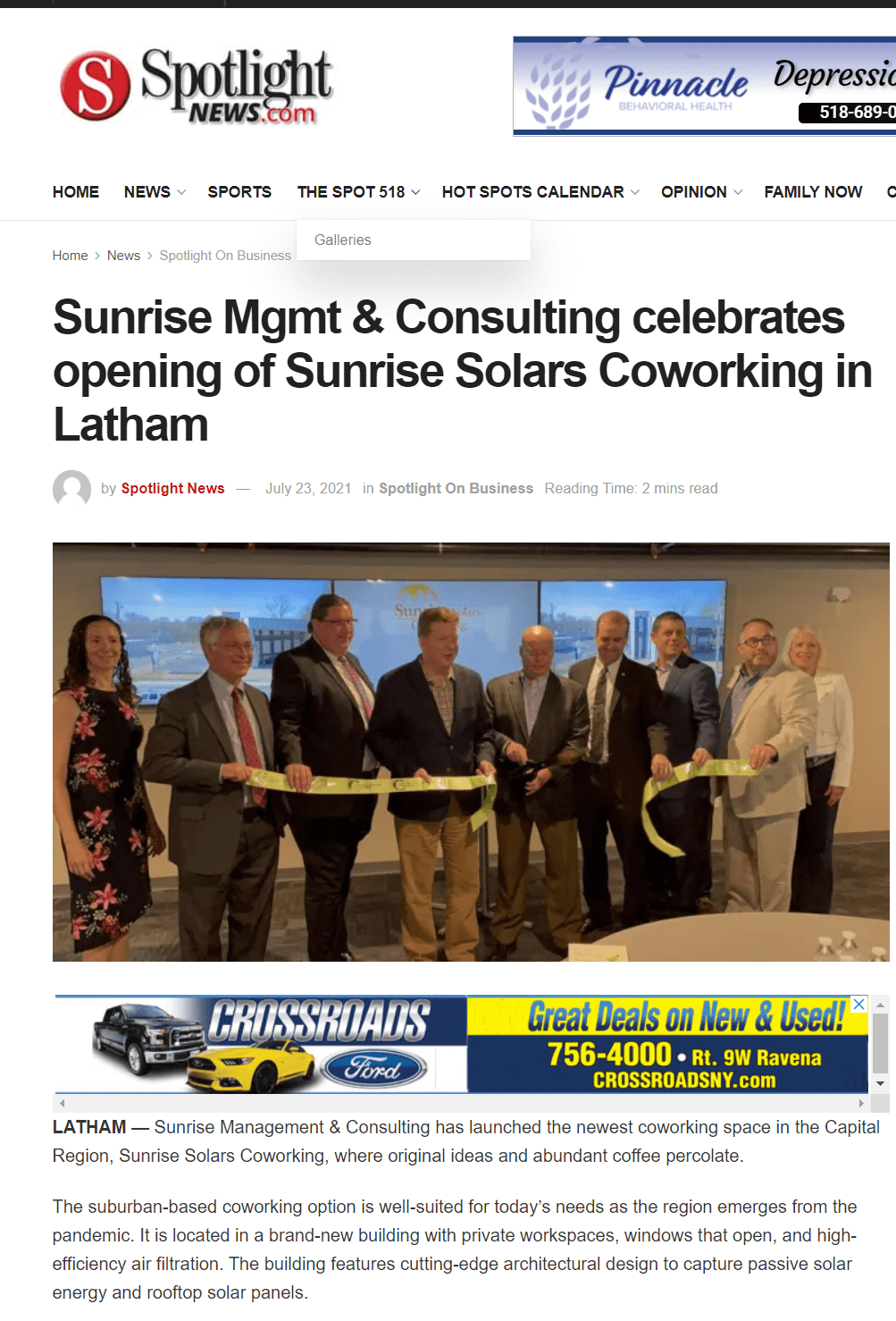 Spotlight Newspapers article on the Sunrise Solars Coworking grand opening