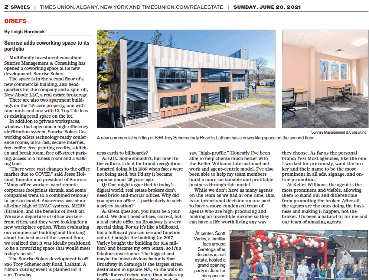 Times Union Spaces on Sunrise Solars Coworking